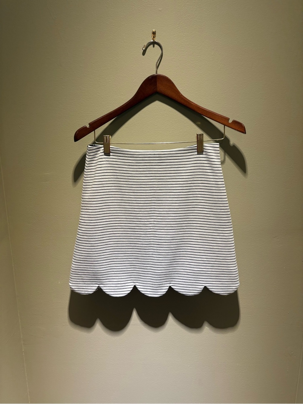 Aqua Black & White Striped Scallop Hem Mini Skirt